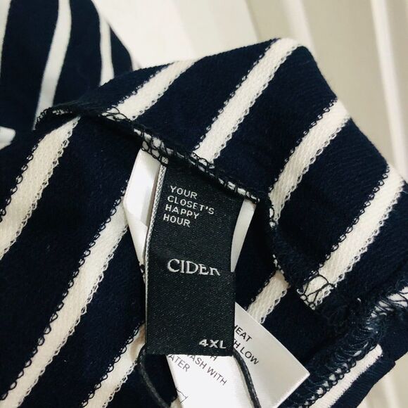 Cider Contrast Striped Collared Short Sleeve Tee Women's Top‎ Blue White 4XL NWT - Picture 6 of 7